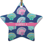 Preppy Sea Shells Star Ceramic Ornament w/ Name or Text