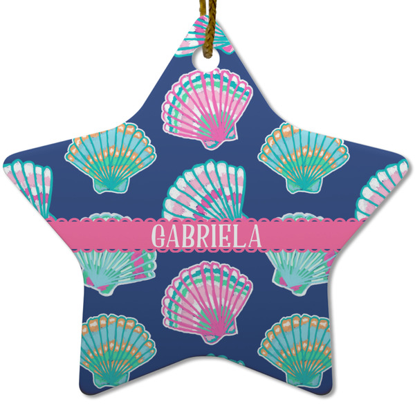 Custom Preppy Sea Shells Star Ceramic Ornament w/ Name or Text