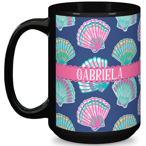 Custom Preppy Sea Shells 15 Oz Coffee Mug - Black (Personalized)