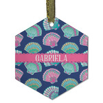 Preppy Sea Shells Flat Glass Ornament - Hexagon w/ Name or Text