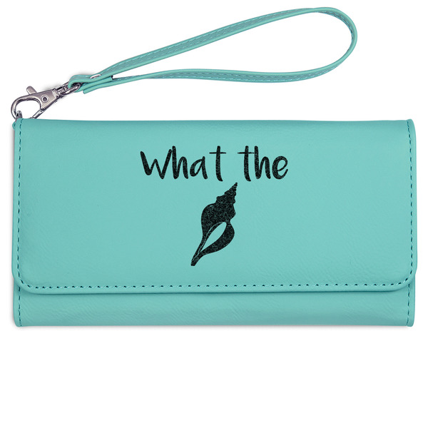 Custom Preppy Sea Shells Ladies Leatherette Wallet - Laser Engraved- Teal (Personalized)