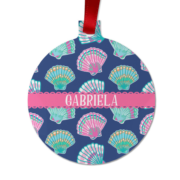 Custom Preppy Sea Shells Metal Ball Ornament - Double Sided w/ Name or Text