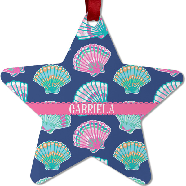 Custom Preppy Sea Shells Metal Star Ornament - Double Sided w/ Name or Text