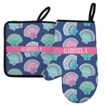 Preppy Sea Shells Left Oven Mitt & Pot Holder Set w/ Name or Text