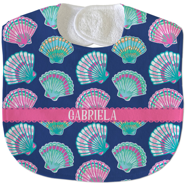 Custom Preppy Sea Shells Velour Baby Bib w/ Name or Text