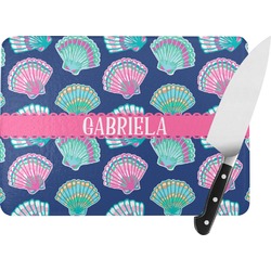 Preppy Sea Shells Rectangular Glass Cutting Board - Large - 15.25"x11.25" w/ Name or Text