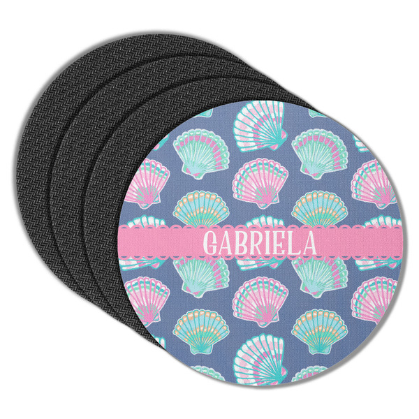 Custom Preppy Sea Shells Round Rubber Backed Coasters - Set of 4 (Personalized)