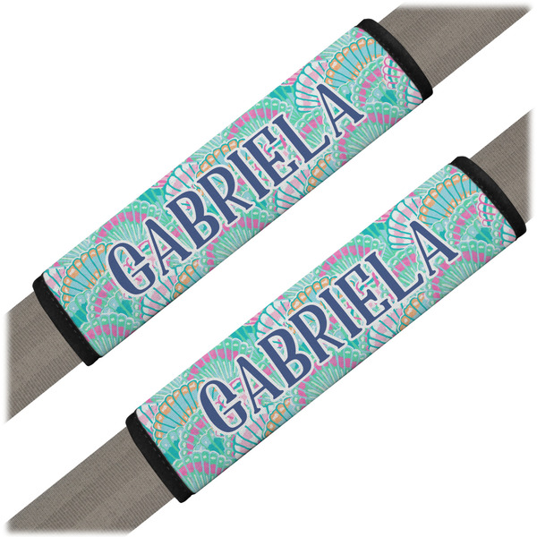 Custom Preppy Sea Shells Seat Belt Covers (Set of 2) (Personalized)