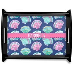 Preppy Sea Shells Black Wooden Tray - Large (Personalized)
