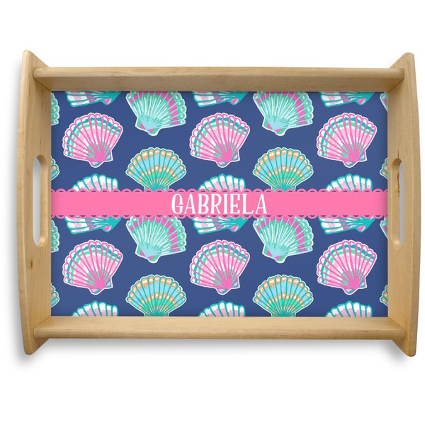 Custom Preppy Sea Shells Natural Wooden Tray - Large (Personalized)