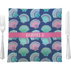 Preppy Sea Shells 9.5" Glass Square Lunch / Dinner Plate- Single or Set of 4 (Personalized)