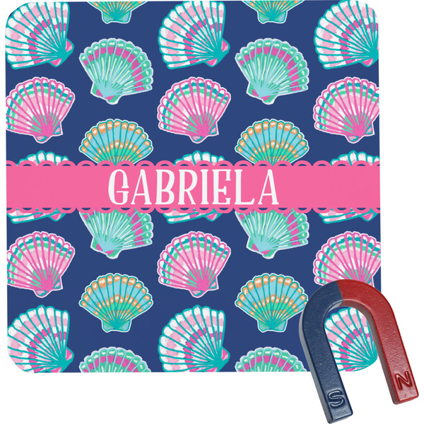 Custom Preppy Sea Shells Square Fridge Magnet (Personalized)