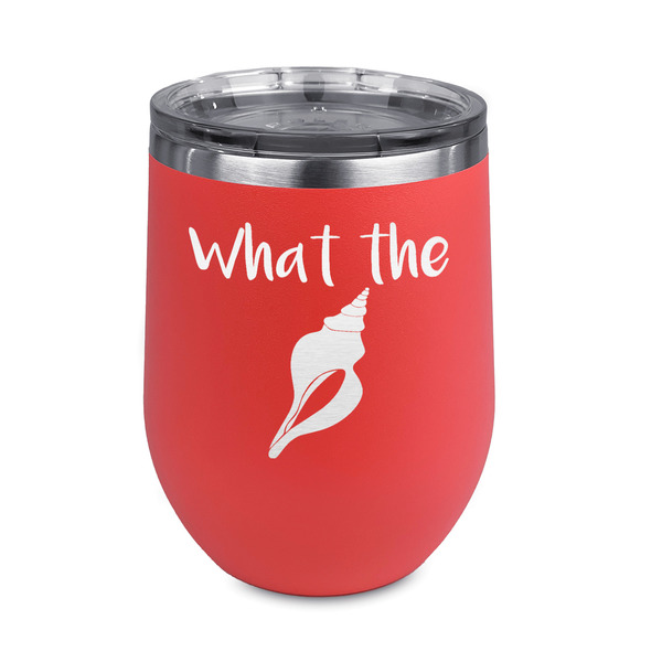 Custom Preppy Sea Shells Stemless Stainless Steel Wine Tumbler - Coral - Double Sided (Personalized)