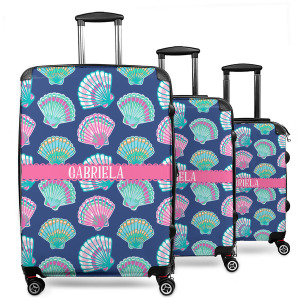 Custom Preppy Sea Shells 3 Piece Luggage Set - 20" Carry On, 24" Medium Checked, 28" Large Checked (Personalized)