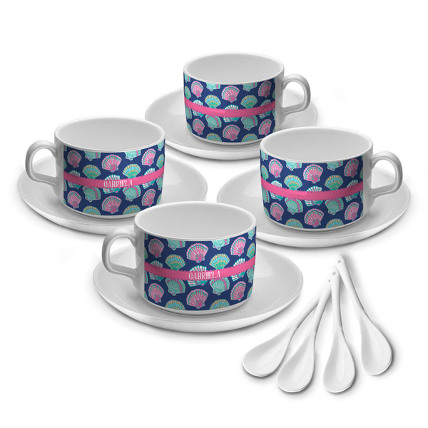 Custom Preppy Sea Shells Tea Cup - Set of 4 (Personalized)