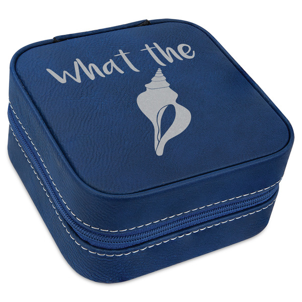 Custom Preppy Sea Shells Travel Jewelry Box - Navy Blue Leather (Personalized)