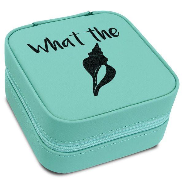 Custom Preppy Sea Shells Travel Jewelry Box - Teal Leather (Personalized)