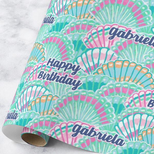 Custom Preppy Sea Shells Wrapping Paper Roll - Large - Matte (Personalized)