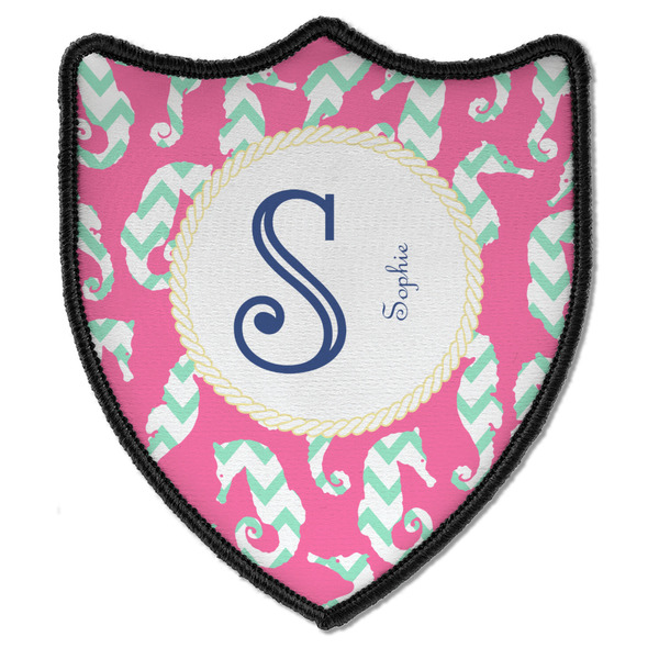 Custom Sea Horses Iron On Shield Patch B w/ Name and Initial