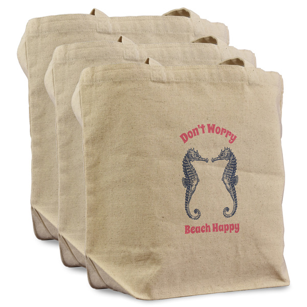 Custom Sea Horses Reusable Cotton Grocery Bags - Set of 3 (Personalized)