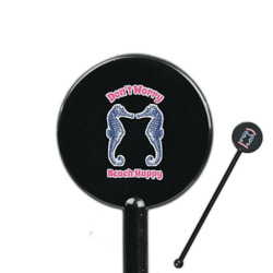 Sea Horses 5.5" Round Plastic Stir Sticks - Black - Single Sided (Personalized)