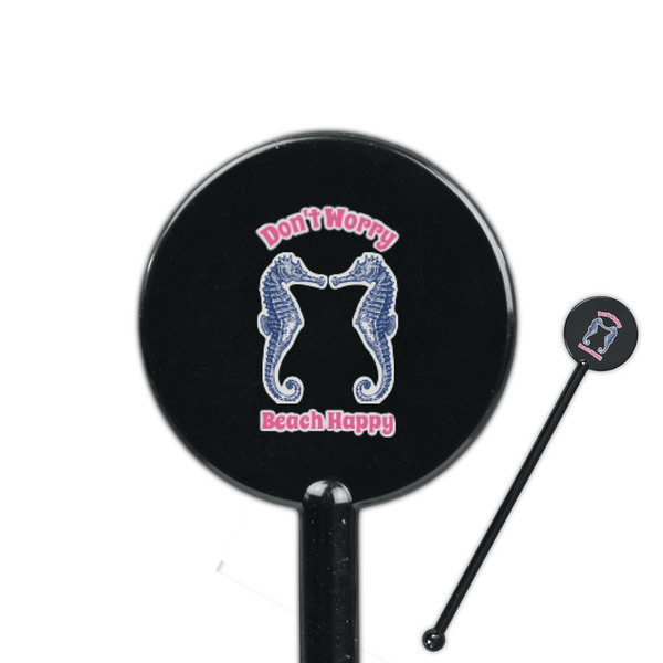 Custom Sea Horses 5.5" Round Plastic Stir Sticks - Black - Double Sided (Personalized)