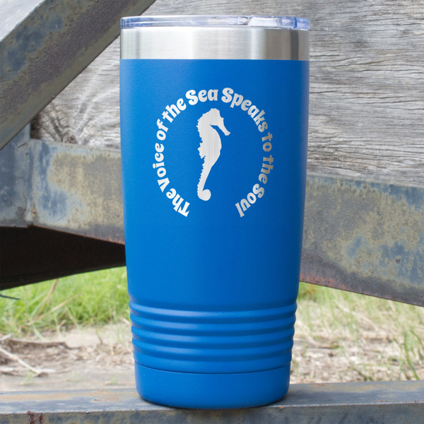 Custom Sea Horses 20 oz Stainless Steel Tumbler - Royal Blue - Double Sided (Personalized)