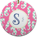 Sea Horses Round Ceramic Ornament w/ Name and Initial