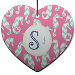 Sea Horses Heart Ceramic Ornament w/ Name and Initial