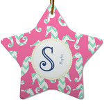 Sea Horses Star Ceramic Ornament w/ Name and Initial