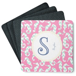 Sea Horses Square Rubber Backed Coasters - Set of 4 (Personalized)