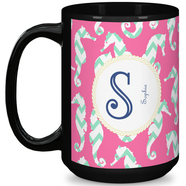 Custom Sea Horses 15 Oz Coffee Mug - Black (Personalized)