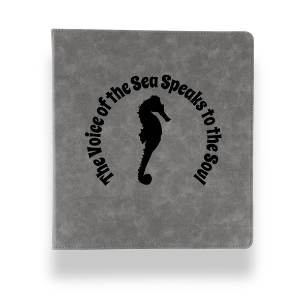 Custom Sea Horses Leather Binder - 1" - Grey (Personalized)