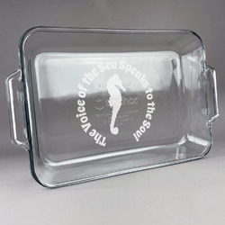 Sea Horses Glass Baking Dish with Truefit Lid - 13in x 9in (Personalized)