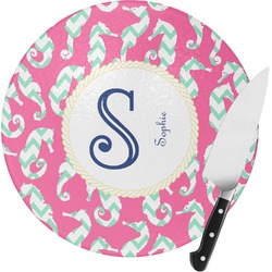 Sea Horses Round Glass Cutting Board - Medium (Personalized)