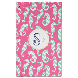 Sea Horses Golf Towel - Poly-Cotton Blend - Large w/ Name and Initial