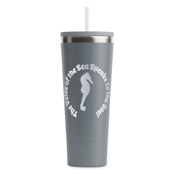 Custom Sea Horses RTIC Everyday Tumbler with Straw - 28oz - Grey - Double-Sided (Personalized)