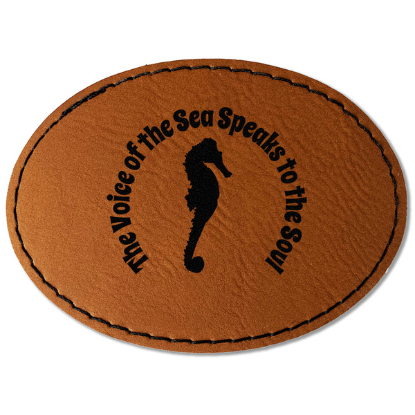 Custom Sea Horses Faux Leather Iron On Patch - Oval (Personalized)