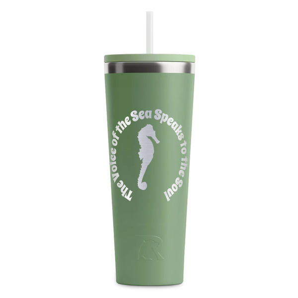 Custom Sea Horses RTIC Everyday Tumbler with Straw - 28oz - Light Green - Double-Sided (Personalized)