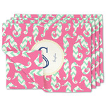 Sea Horses Double-Sided Linen Placemat - Set of 4 w/ Name and Initial