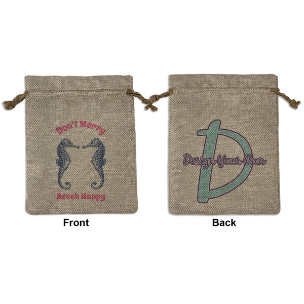 Custom Sea Horses Medium Burlap Gift Bag - Front & Back (Personalized)