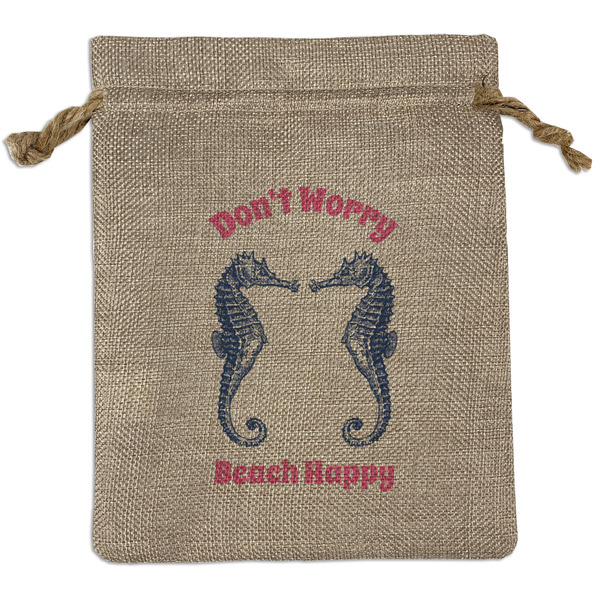 Custom Sea Horses Medium Burlap Gift Bag - Front (Personalized)