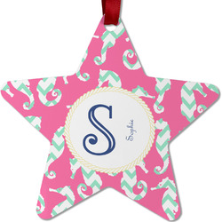 Sea Horses Metal Star Ornament - Double Sided w/ Name and Initial