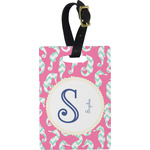 Sea Horses Plastic Luggage Tag - Rectangular w/ Name and Initial