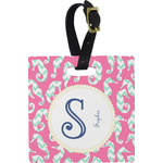 Sea Horses Plastic Luggage Tag - Square w/ Name and Initial