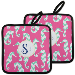 Sea Horses Pot Holders - Set of 2 w/ Name and Initial
