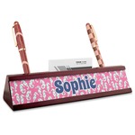 Sea Horses Red Mahogany Nameplate with Business Card Holder (Personalized)