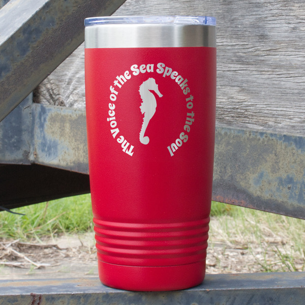 Custom Sea Horses 20 oz Stainless Steel Tumbler - Red - Double Sided (Personalized)