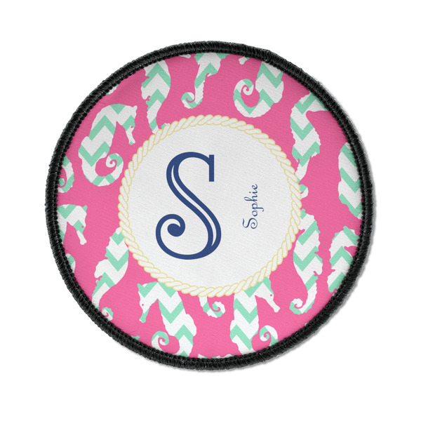 Custom Sea Horses Iron On Round Patch w/ Name and Initial