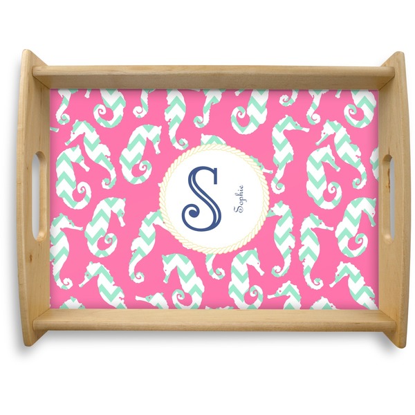 Custom Sea Horses Natural Wooden Tray - Large (Personalized)